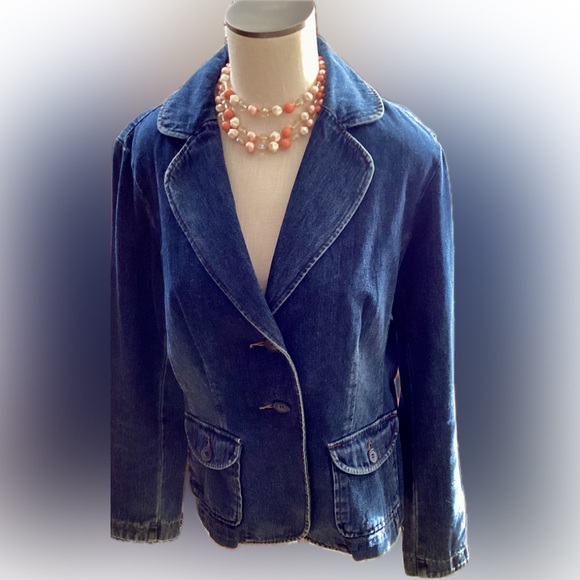 First Issue Liz Claiborne Vintage 2-Button 2-Pocket Denim Blazer Large - Picture 1 of 5